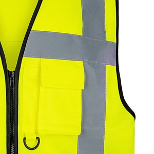 Chaleco de seguridad de alta visibilidad <span class=keywords><strong>EN</strong></span> ISO 20471 Chaleco ejecutivo de contraste 100% tejido de punto de poliéster Naranja y amarillo con bolsillos Logotipo OEM - Product Image 5