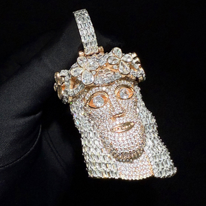 Bling or Rose argent deux tons plaqué glacé Hip Hop hommes bijoux plein pavé CZ grand lourd jésus pièce pendentif - Product Image 1