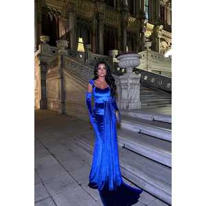 Vestido de Noche Formal de Manga Larga Saks con Cuello Redondo, Corte en A, Largo hasta el Suelo, Decoración 3D con Lentejuelas, Perlas, Flores y Plumas para Fiestas - Product Image 2