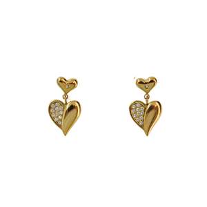 Fashion Drop Earrings PVD <b>Gold</b> Plated 316L Stainless Steel Heart Shape With Diamonds For Women - Product Image 1