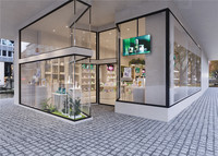 Étagère de présentation en bois peinte sur mesure pour boutique de beauté, mobilier de présentation de parfums personnalisé, design d'intérieur moderne pour magasin de cosmétiques