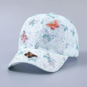 Gorra de Béisbol de 6 Paneles con Diseño de Libélula y Encaje, Tejido de Malla Transpirable, Visera Curva Ajustable, con Pedrería - Product Image 2