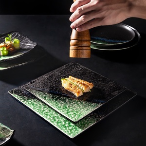 Plaques latérales vertes, 8 pouces, nouvelle collection <span class=keywords><strong>japonaise</strong></span>, couches de dégradé, <span class=keywords><strong>en</strong></span> céramique, porcelaine noire, mat, Plate-forme carrée, 10 pouces - Product Image 2