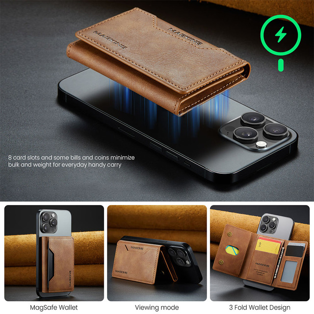 Business Leather 2 in 1 Detachable Phone Case with Magnet Card Holder Cover for iPhone 17 16 15 14 Pro Max