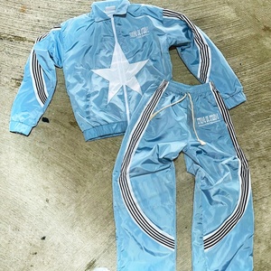 New Hot Sale Custom Logo Windbreaker Jackets Nylon Tracksuit Set Lightweight Fashion Design Nylon Stripe Windbreaker Tracksuit - Product Image 2