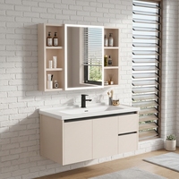 Éclairage LED mural moderne pour villa, luminaire de salle de bain rectangulaire en dalle de roche, lavabo en céramique sans joint, meuble sous-vasque en dalle de roche