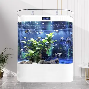 Tangki ikan akuarium rumah ruang tamu kaca kecil tanpa air ekologi aquascape filter bawah besar tangki kura-kura ikan mas