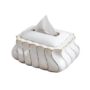批发价格白色陶瓷婚礼 napkin 架纸巾盒