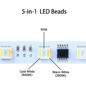Tira de Luces <span class=keywords><strong>LED</strong></span> RGBCWIC, 60 <span class=keywords><strong>LED</strong></span>/m, DC24V, 3 Pines, Regulable, Programable, Color de Ensueño Cinco en Uno, para Decoración de KTV, Bares, Hoteles, Salones y Cafeterías - Product Image 3