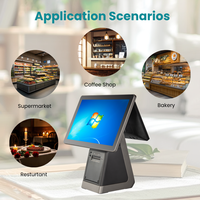Mesin kasir restoran layar sentuh, sistem POS semua dalam satu Restoran 15.6 + 11.6 "dengan Printer