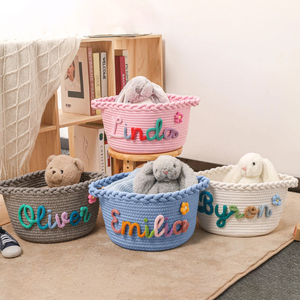 Cesta de Regalo para Baby Shower Personalizada con Nombre, Cesta de Almacenamiento de Juguetes Plegable de Algodón Tejido a Mano, Decoración para Cuarto de Bebé, Organizador para Mascotas - Product Image 6
