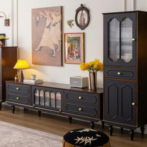 Aparador retro francés de madera maciza con puertas de vidrio de 900 mm+ y gabinete de almacenamiento para sala de estar o comedor - Product Image 3