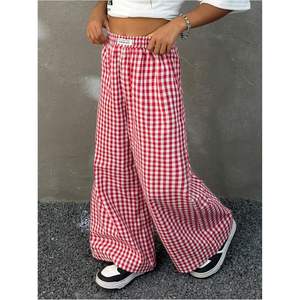 Pantalones Anchos a Cuadros para Niña, Cintura Alta, Elásticos, Transpirables, Tela Oxford, Casuales - Product Image 2