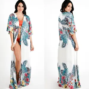 Beach Blouse Plant Print Holiday Bikini Sunscreen Dresses Beach Cardigan Casual Dresses