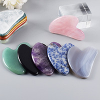 Outils de massage en pierre de jade naturelle en gros, outils de raclage facial et corporel en cristal de jade, pierre Gua Sha en forme de cœur en quartz rose et améthyste
