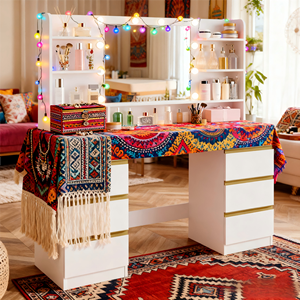 Spiegel Schmink tisch Klassischer Schmink tisch mit LED-Spiegel Schmink tisch Licht Schlafzimmer Schmink tisch Spiegel mit Lichtern - Product Image 5