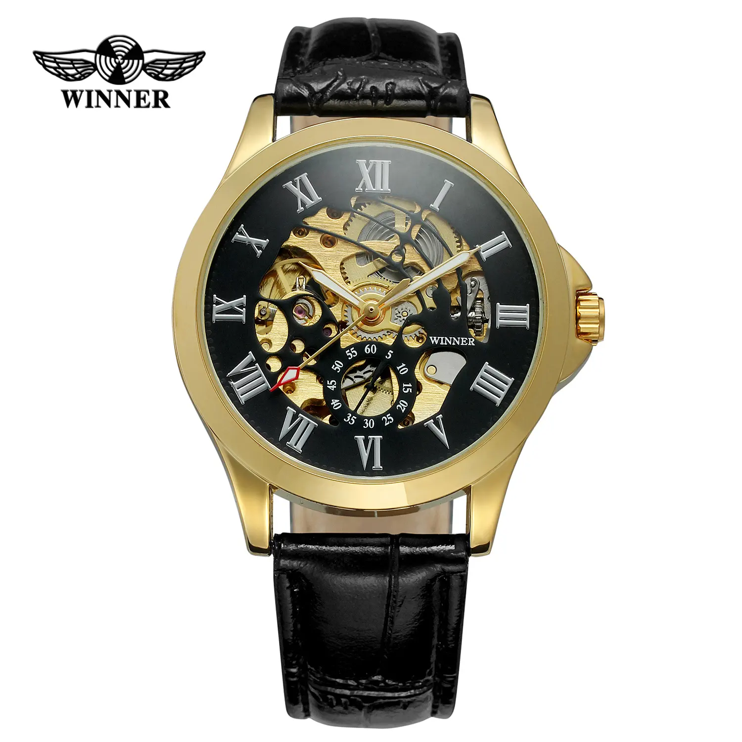 T-winner hot sale skeleton leather mechanical watch casual custom logo wholesale men watches automatic