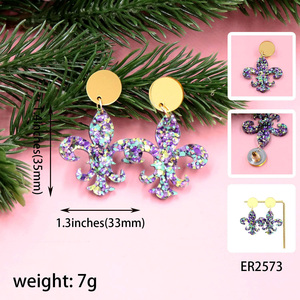 Mardi Gras <strong>Stainless</strong> <strong>Steel</strong> Earrings Acrylic Glitter Laser Cut UV Printed Wholesale <strong>Jewelry</strong> Woman - Product Image 5