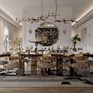 Contemporary Dinning <b>Table</b> Solid Wood Italian Luxury Royal <b>Gold</b> Walnut Dining <b>Table</b> Set 6 Seater Lu-divano0793 Luxury Dining Tab - Product Image 3