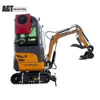 Mini-excavatrice compacte sur chenilles, climatisation, moteur essence Rato 420, cabine fermée, bras pivotant latéralement, pince hydraulique
