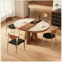 Table à manger extensible et pliable avec plateau en pierre, style vintage, en bois massif, gain de place, chaises pour appartements, transformable en ovale