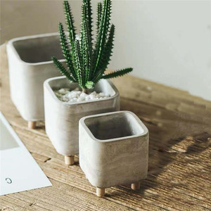 Fournitures de <span class=keywords><strong>jardin</strong></span> décoratives de balcon de style minimalisme non revêtues pots de fleurs en ciment avec pied en <span class=keywords><strong>bois</strong></span> - Product Image 1