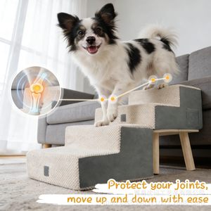 Pet Stairs For Dogs Wooden Anti Slip Steps Gray <b>White</b> Rectangle Foldable <b>Sofa</b> <b>Bed</b> Access - Product Image 3