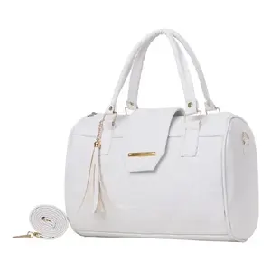 Sac à main en cuir véritable pour femme Lcela M2891, fermeture à glissière, élégant sac fourre-tout quotidien, couleur unie blanche - Product Image 1