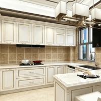 Cuisine Modulaire Personnalisée Style Européen, Armoires en Bois Massif, Panneaux de Porte en MDF et PVC, Plan de Travail en Îlot en Forme de L, Villa, Appartement