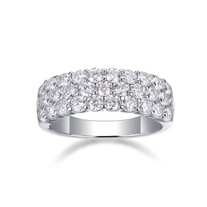 Factory <strong>Wholesale</strong> High Quality S925 Silver Total 1.8Carat Three Row Tiny Sparkling Moissanite Ring for Women Fine Jewelry - Product Image 4