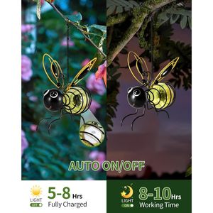 Lampe solaire suspendue en forme d'abeille, en métal, LED, pour décoration de jardin extérieur, avec ressorts oscillants, rechargeable, résistante à l'eau - Product Image 2