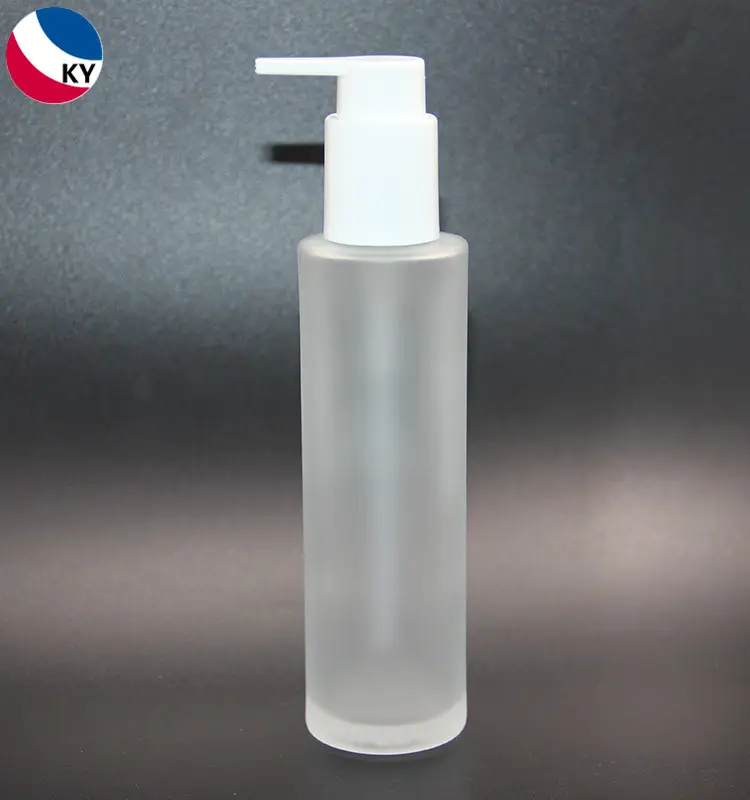 Cilindro de hombro plano redondo esmerilado, botella de vidrio transparente, embalaje para cuidado de la piel, 4oz, 120ml, gran oferta