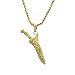 Yunnique – collier avec pendentif épée rétro européenne et américaine, en acier inoxydable doré, bijoux à la mode pour hommes et femmes - Product Image 5