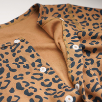 Combinaison bébé à manches longues à imprimé léopard caramel pour filles et garçons, fermeture à pression sur le devant, coton, nouveau-né, nourrisson, tout-petit, tenue unisexe