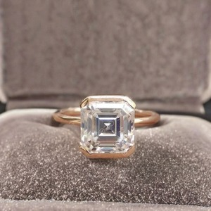 925 Silver Half Bezel Engagement Ring 4 CT Moissanite IGI Certified Asscher Cut Personalized Wedding Anniversary Christian - Product Image 1