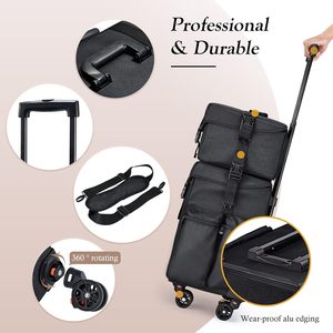 Professional 3-in-1 Trolley Organizer Large Rolling <strong>Makeup</strong> <strong>Case</strong> for Cosmetology School Hair Stylist Nail Technician Training - Product Image 2