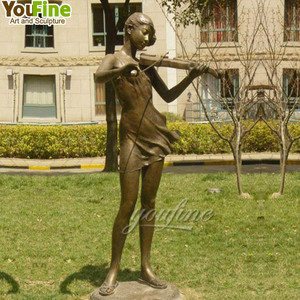 Jardin extérieur <span class=keywords><strong>D</strong></span>écor Enfant Musicien Sculpture Fille Jouant du Violon Statue en Bronze - Product Image 4