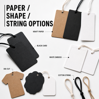 Étiquettes volantes personnalisées en papier pour la mode avec logo de marque de vêtements imprimé en relief et fil métallisé (forme personnalisée)