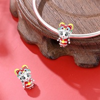 Nouveau style du Nouvel An : Perle nœud chinois Poisson Rouge et Danse du Lion, Zircon, Plaqué Argent, Bijoux DIY pour Bracelet et Collier, Cadeau