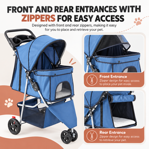 Poussette pliable et réglable pour animaux de compagnie, légère, à 3 roues, avec panier de rangement, pour chiens et chats - Product Image 6