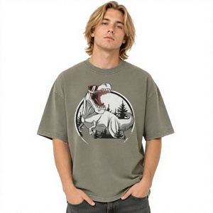Camiseta Extra Grande para Hombre, Estilo Vintage, Lavada, con Estampado de Dinosaurio, Algodón, Streetwear, Logotipo Personalizado, Gráfico - Product Image 4