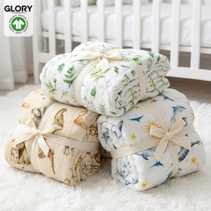 Couverture <span class=keywords><strong>en</strong></span> mousseline 6 couches personnalisée <span class=keywords><strong>en</strong></span> gros, fabricant de couvertures <span class=keywords><strong>en</strong></span> mousseline pour bébé <span class=keywords><strong>en</strong></span> coton biologique GOTS 100% avec étiquette privée et motifs de dessins animés mignons - Product Image 1