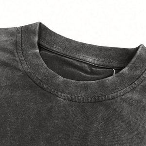 Custom Men's Vintage T-Shirts Acid Washed Distressed Oversized 100% Cotton Regular Fit Luxury Blank Solid Pattern Knitted O-Neck - Product Image 3