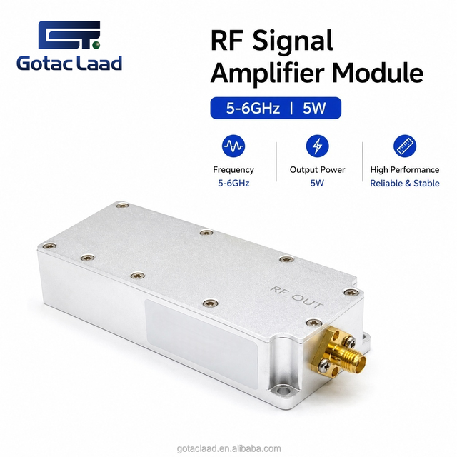5-6GHz 50W RF Signal Amplifier Module FPV Detector GaN Power Amplifier Aluminum Alloy Case Anti-UAV Security Protection