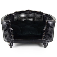 T0032 Canapé pour chien et chat de style bohème français de luxe, cadre en bois massif, rotin durable, facile à nettoyer, meubles pour animaux de compagnie d'intérieur, lit pour chien