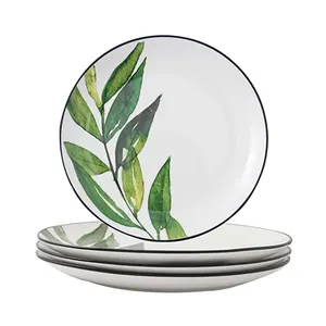 Green Leaves Keramik geschirr Geschirr Geschirr Teller Set für den alltäglichen Minimalismus im Frühling