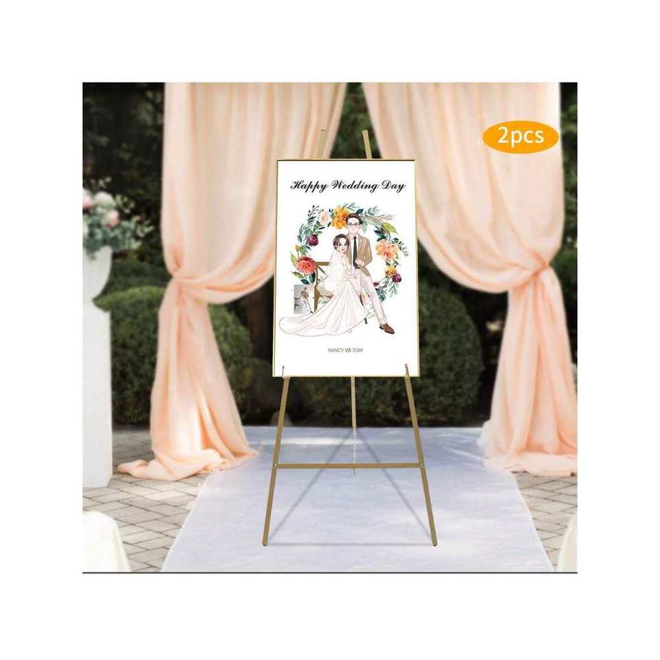 40.95inch Portable Gold Wedding Easel Stand Great for Weddings Exquisite Displays 2pcs Gold Steel Pipe Large Floor Banner Stands