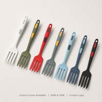 Fourchette de cuisine en silicone sans BPA, grande taille, manche long ergonomique, antiadhésive, résistante à la chaleur, pour servir les spaghettis, les salades et la viande, idéale pour les chefs