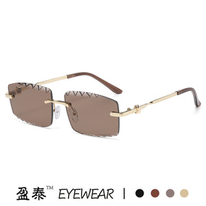 Yingtai Eyewear <b>Frameless</b> Square Sunglasses Metal <b>Frame</b> UV400 Protection Unisex Driving Wear - Product Image 3