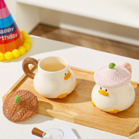 Mug en céramique motif petit canard mignon, couleur sous-glaçure, avec couvercle, design esthétique, pour eau, petit-déjeuner et café à la maison